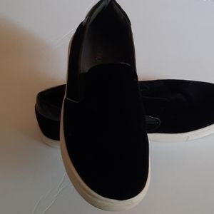 Black velvet slip ons